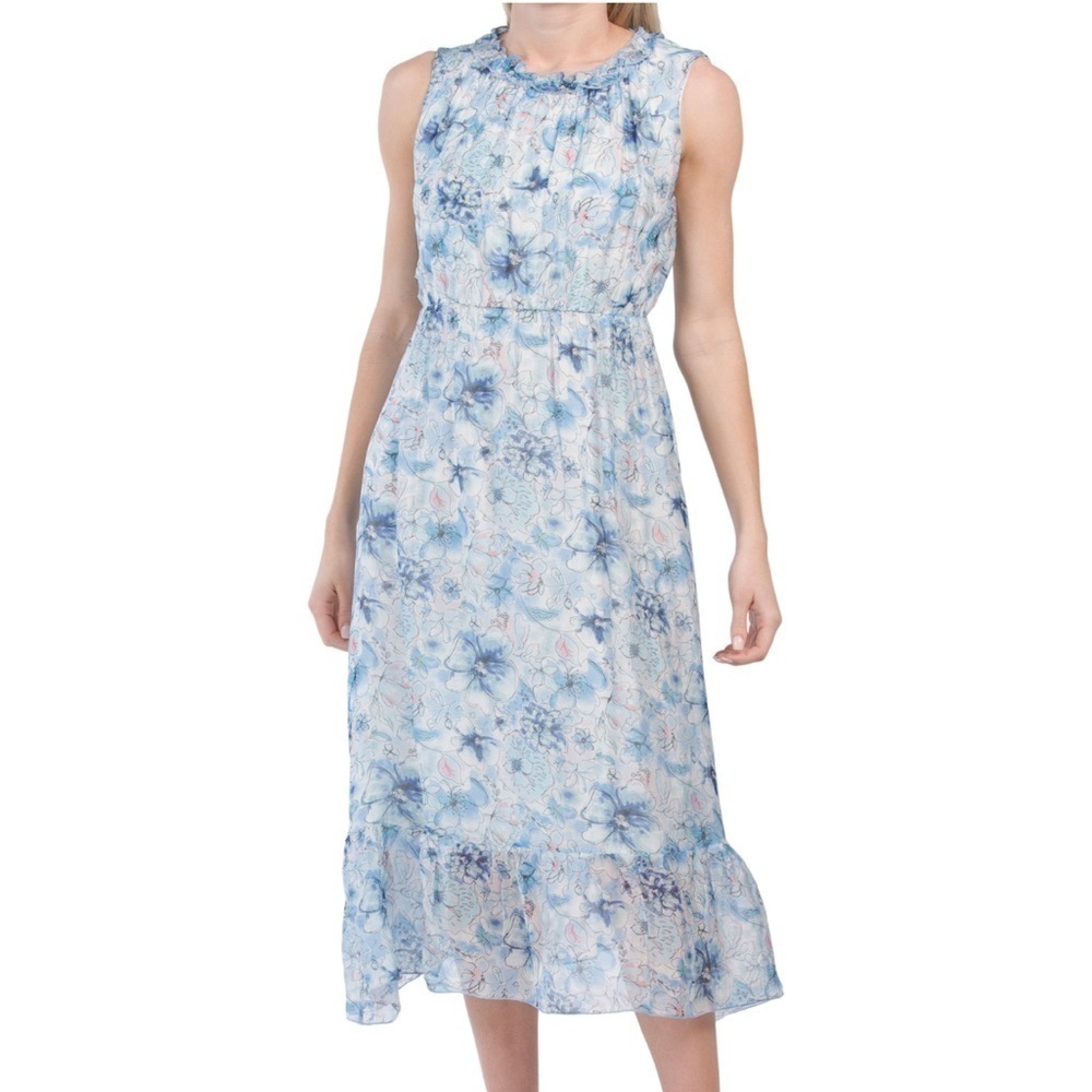 LE RAGAZZE Made In Italy Silk Sleeveless Midi Floral Dress size M